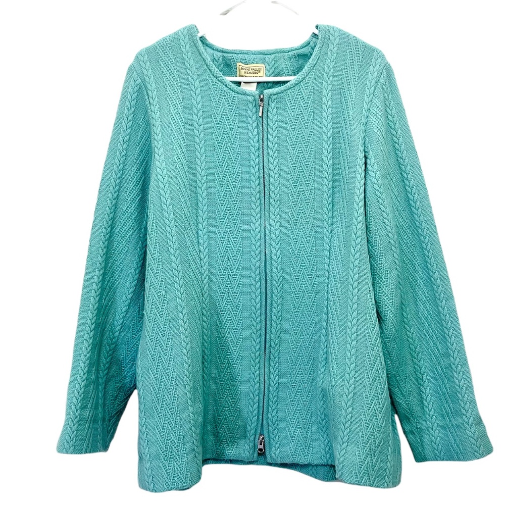 Boyne Valley 100% Merino Wool Light Green Sweater Zip Up Cardigan Women Large